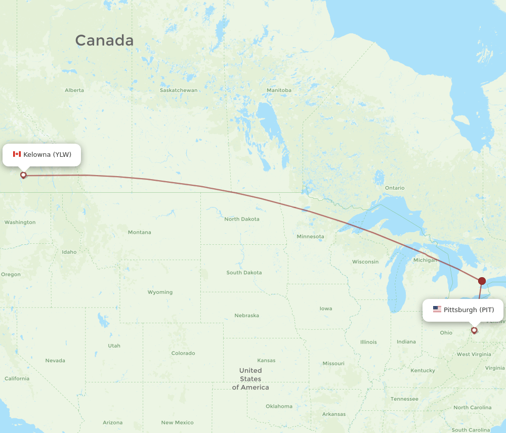YLW-PIT flight routes