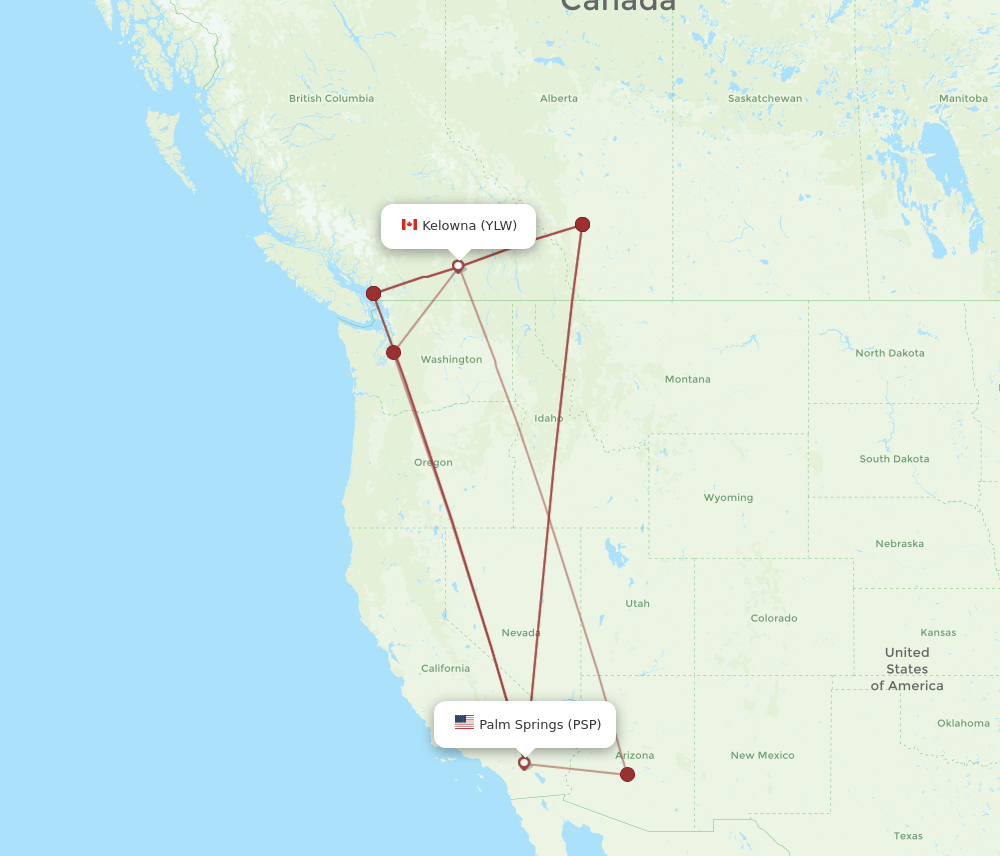 YLW-PSP flight routes