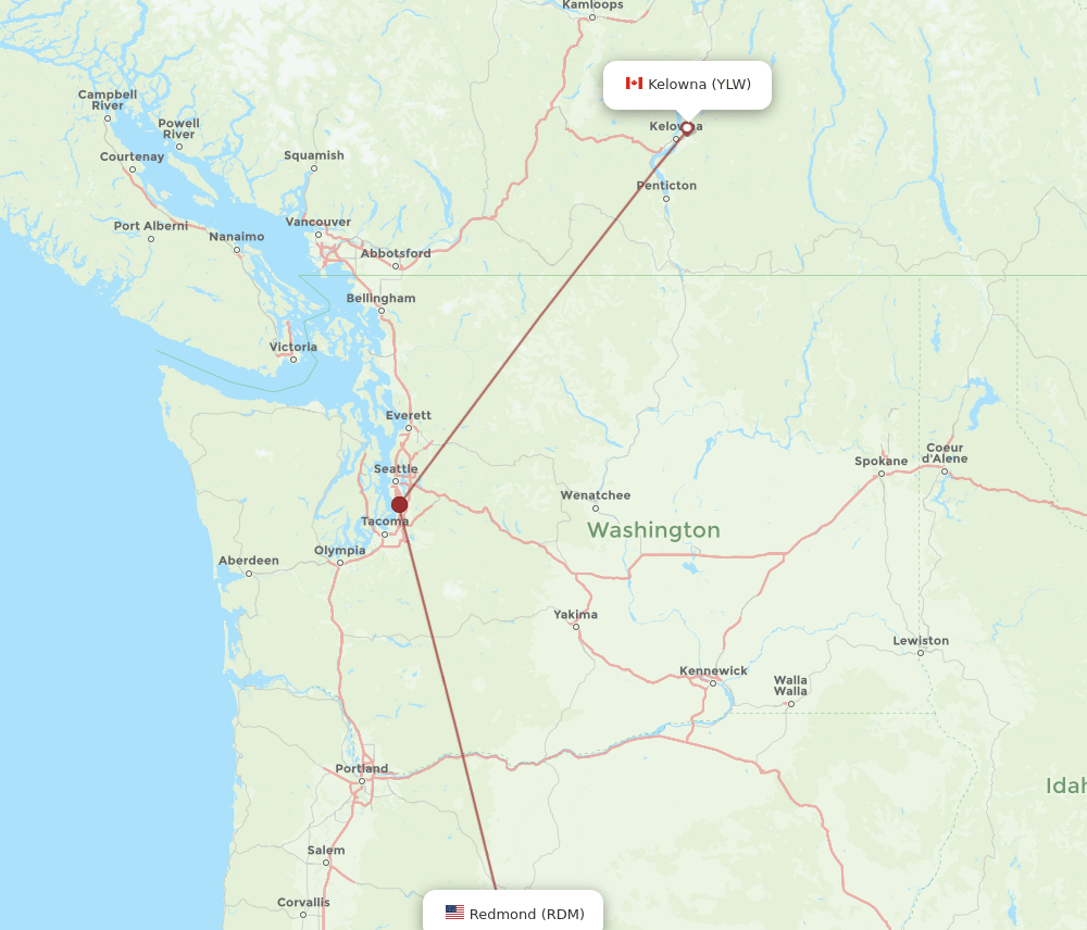 YLW-RDM flight routes