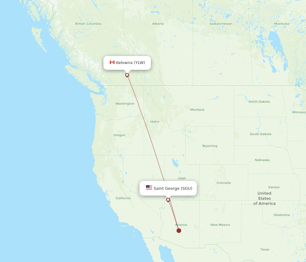YLW to SGU flights and routes map