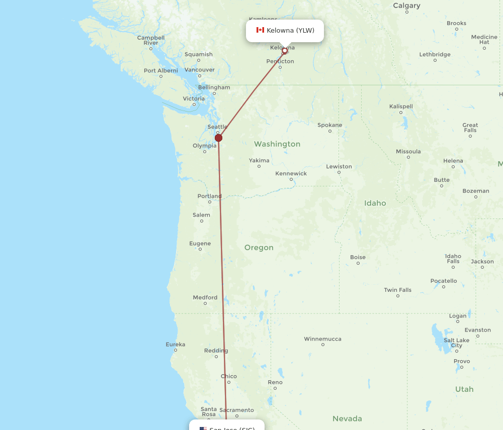 YLW-SJC flight routes