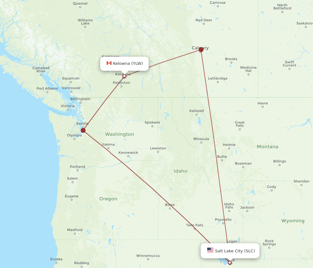 YLW to SLC flights and routes map