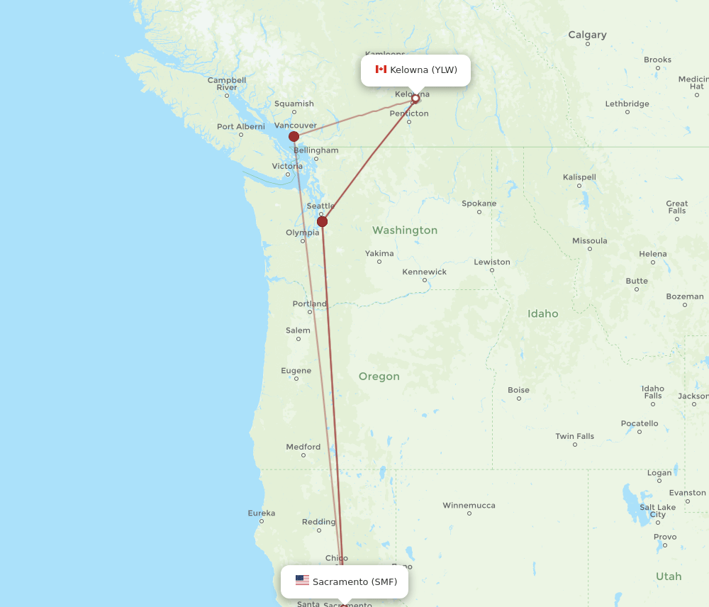 YLW to SMF flights and routes map