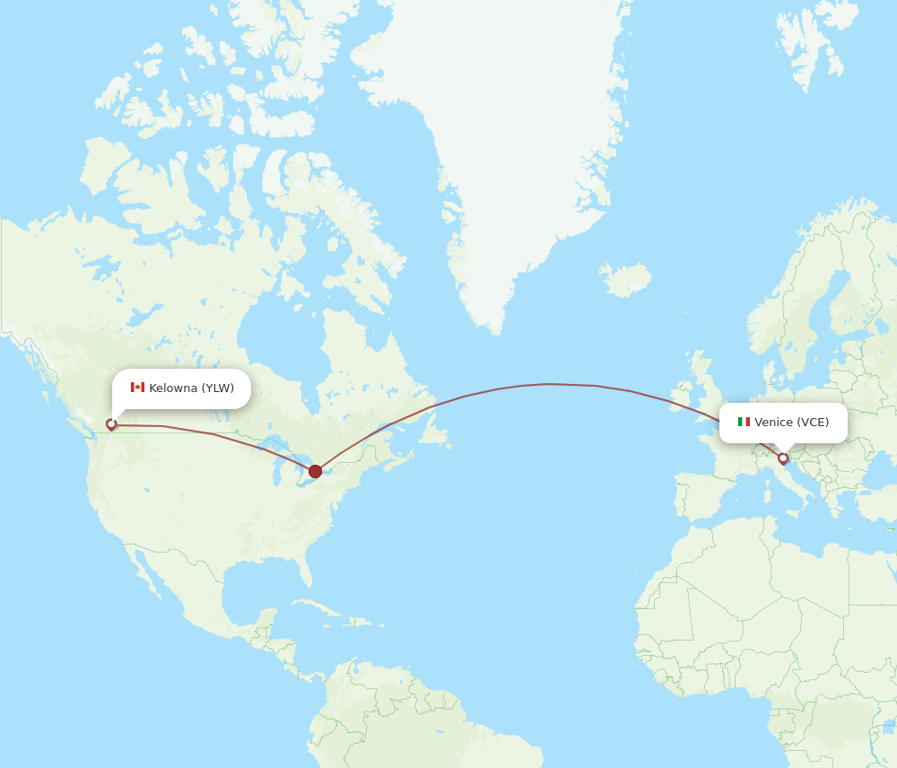 YLW to VCE flights and routes map
