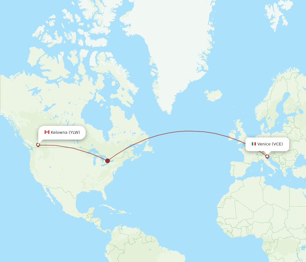 Venice - Kelowna route map and flight paths