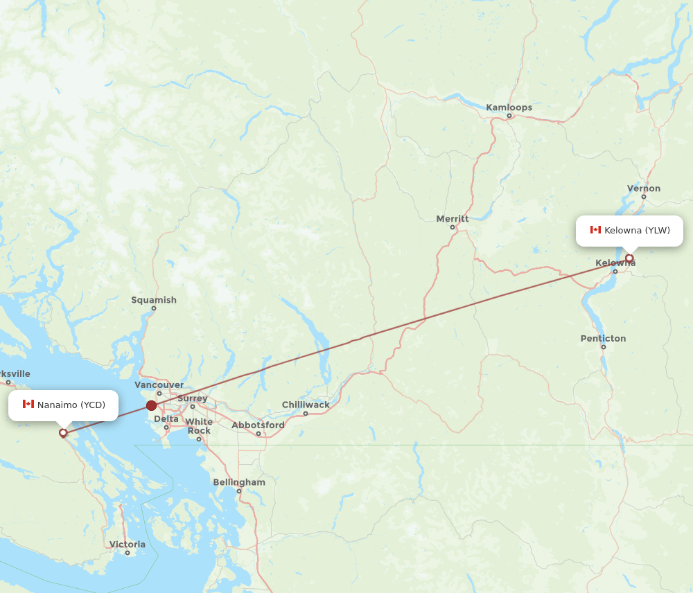 YLW-YCD flight routes