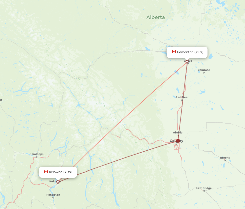 YLW to YEG flights and routes map