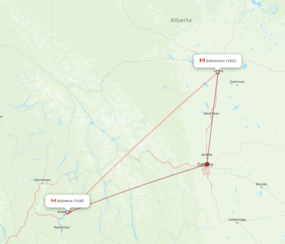 YLW to YEG flights and routes map