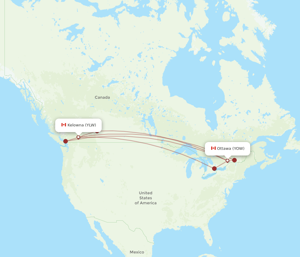 YLW-YOW flight routes