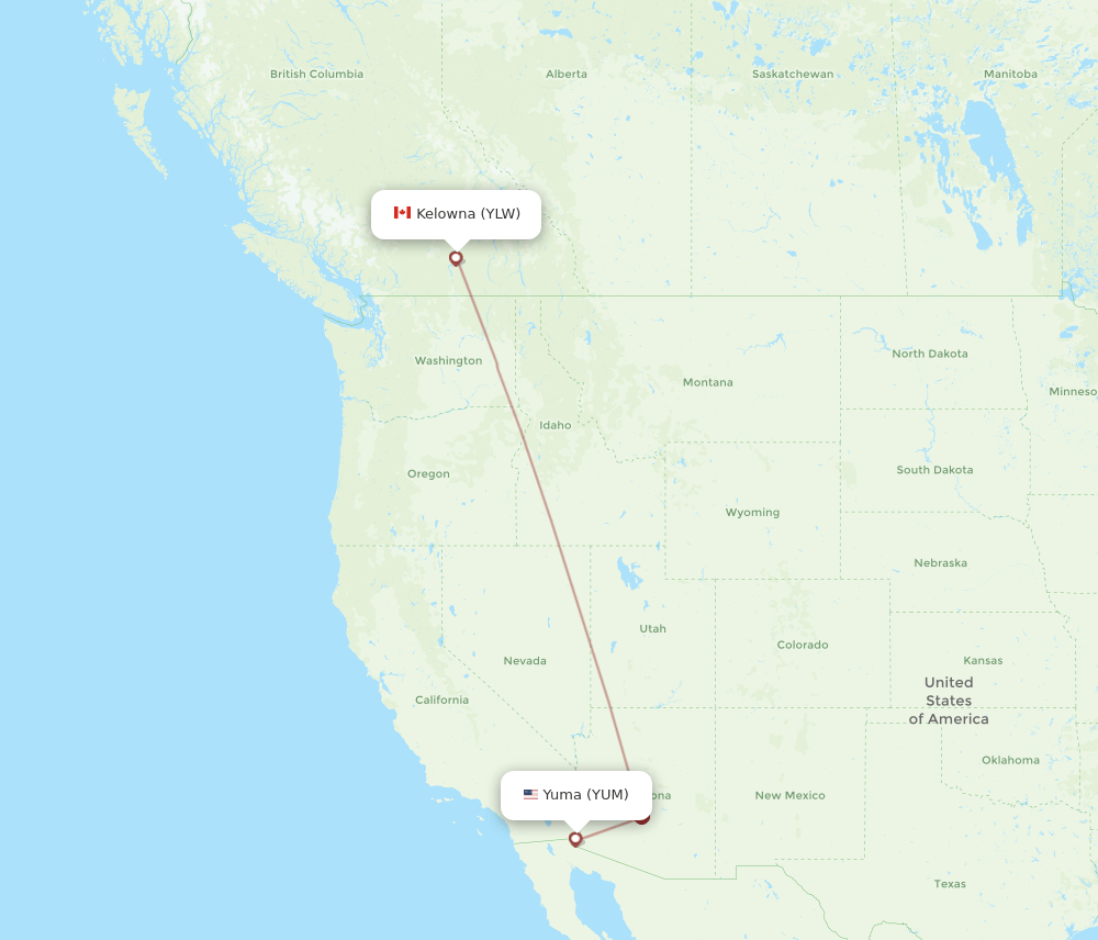 Yuma - Kelowna route map and flight paths