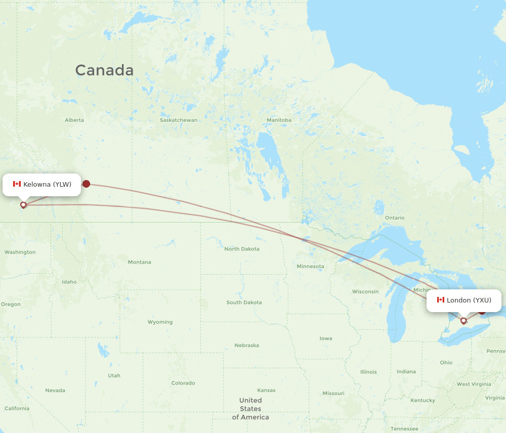YLW-YXU flight routes