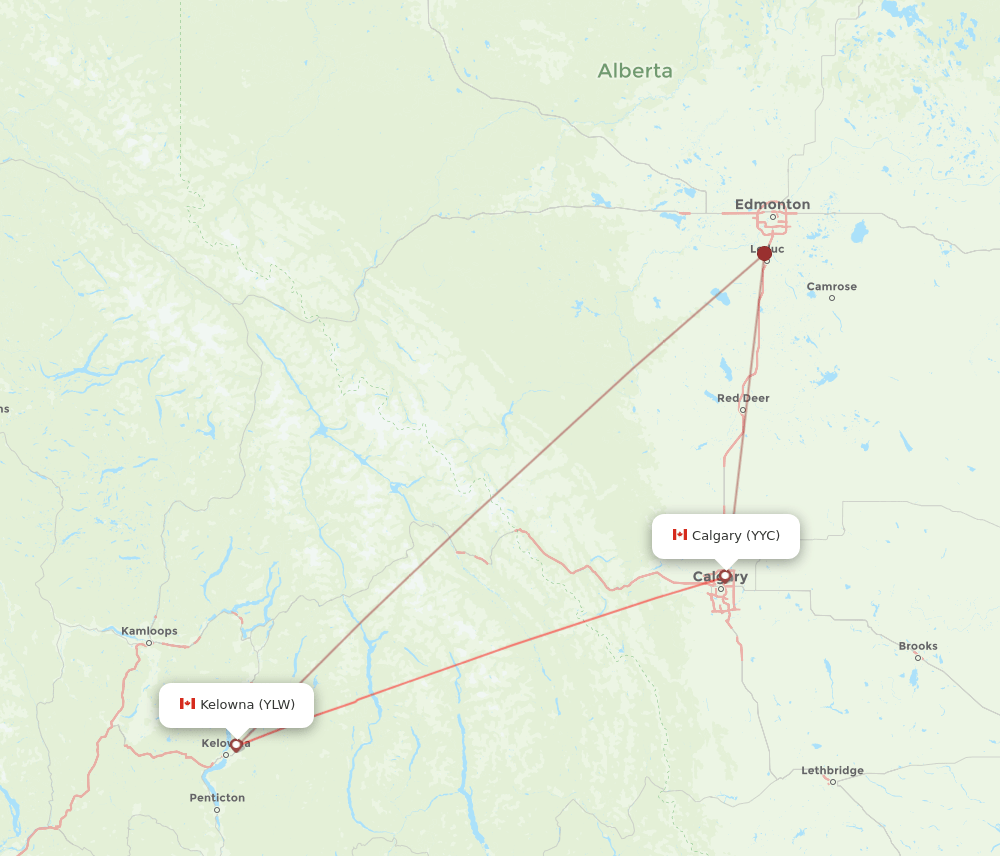 YLW-YYC flight routes