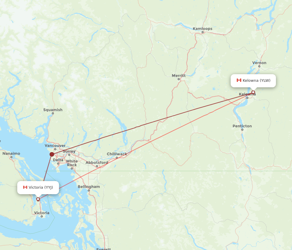 YLW to YYJ flights and routes map