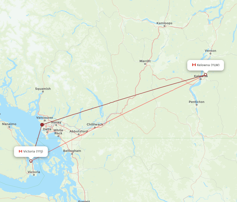 YLW-YYJ flight routes