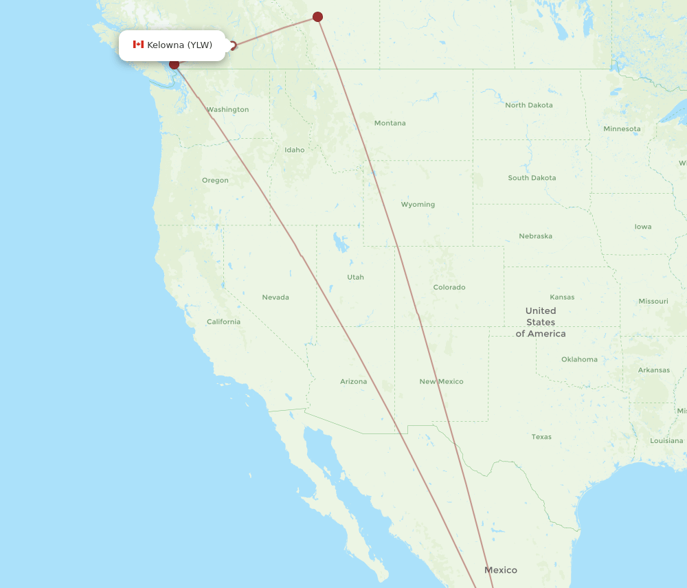 Ixtapa/Zihuatanejo - Kelowna route map and flight paths