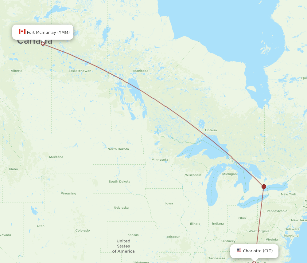 YMM-CLT flight routes