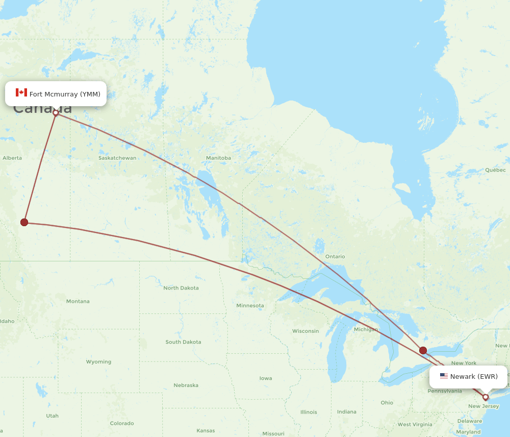 YMM-EWR flight routes