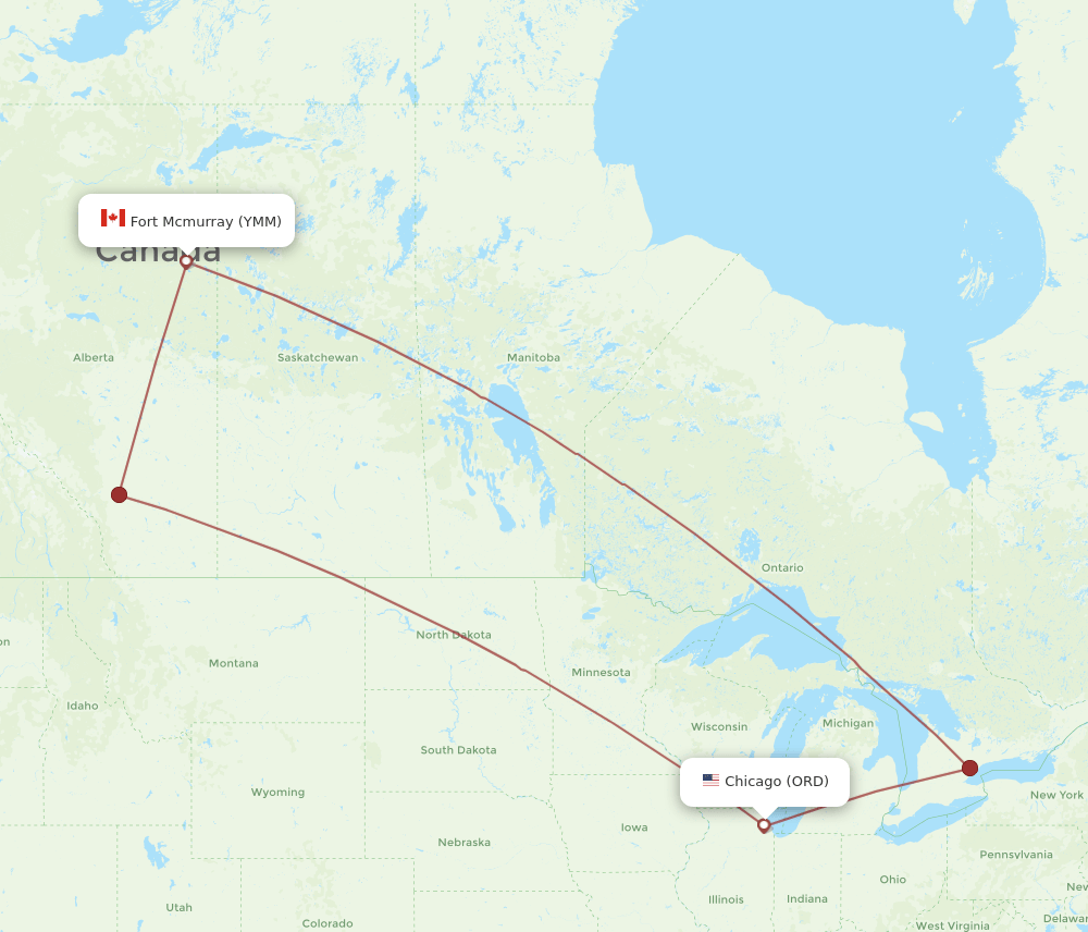 YMM to ORD flights and routes map
