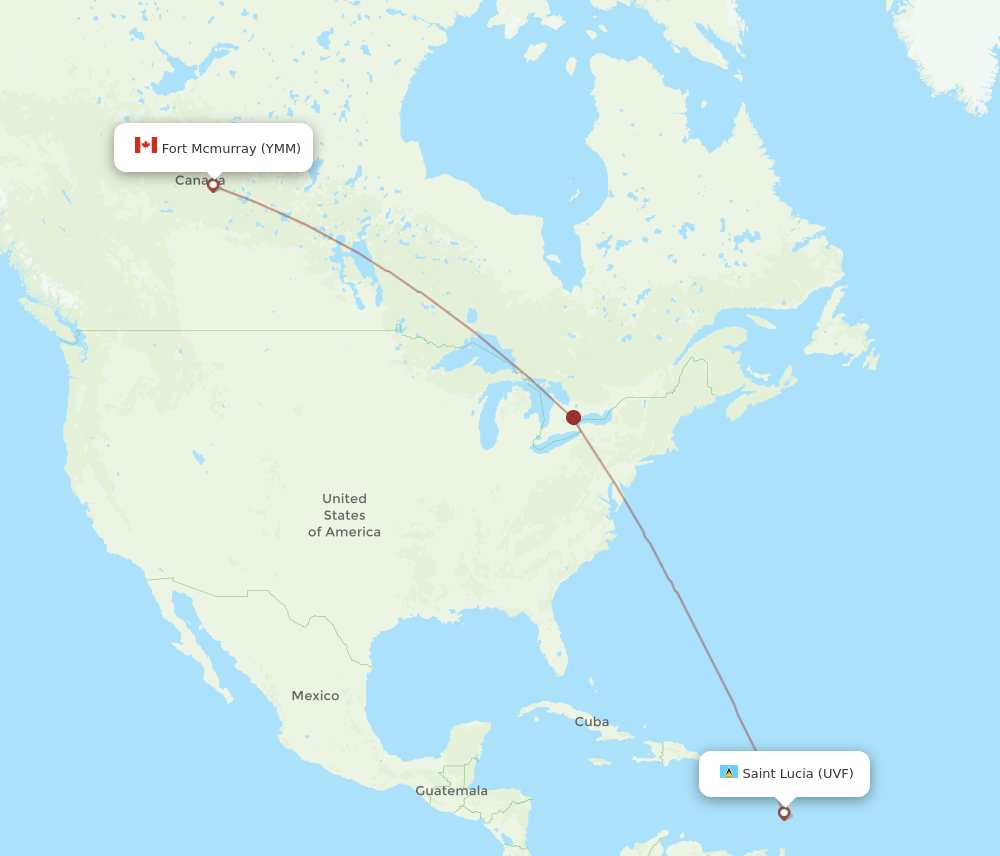 Saint Lucia - Fort McMurray route map and flight paths