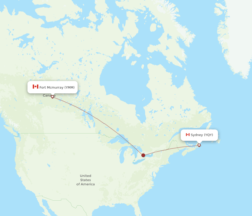 Fort McMurray - Sydney route map and flight paths