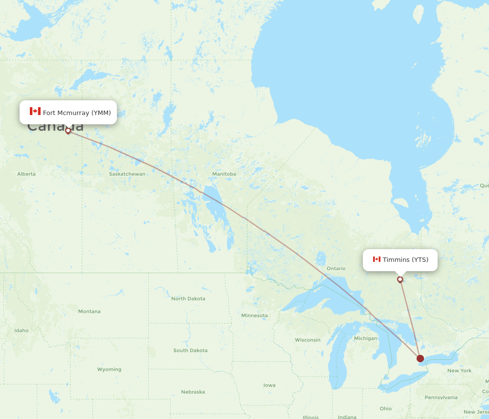 YMM-YTS flight routes