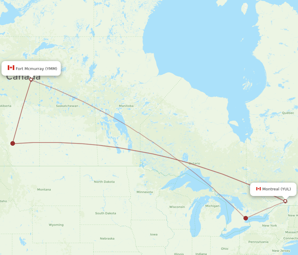Montreal - Fort McMurray route map and flight paths