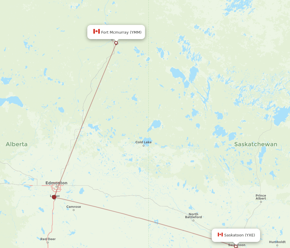 YMM-YXE flight routes
