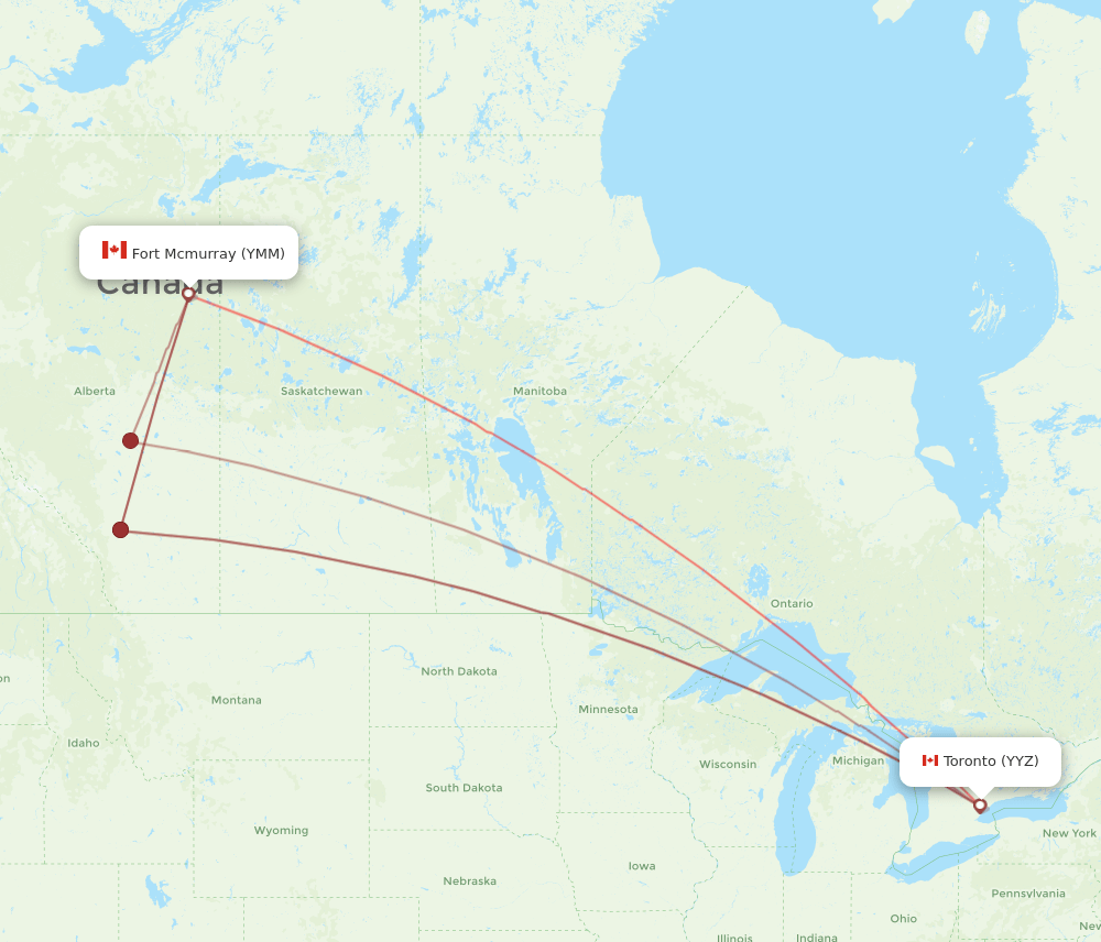 YMM to YYZ flights and routes map