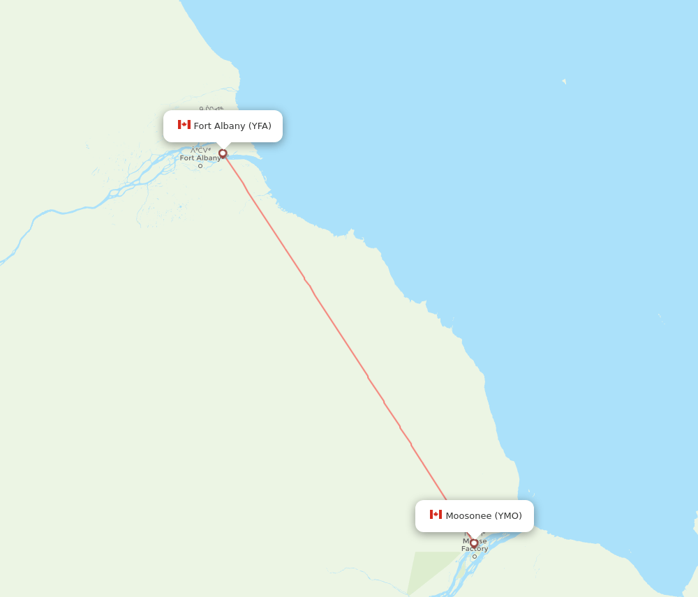 Moosonee - Fort Albany route map and flight paths