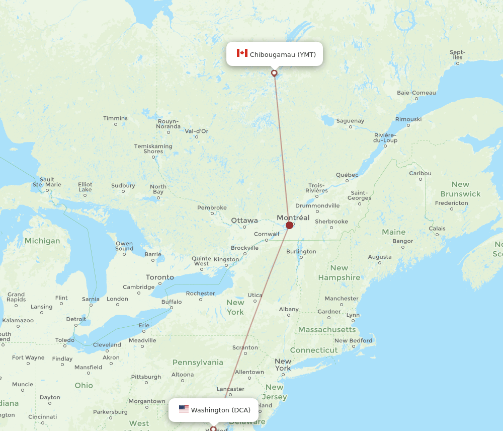 YMT-DCA flight routes