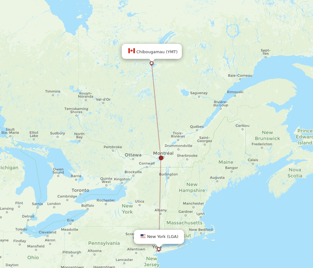 YMT-LGA flight routes