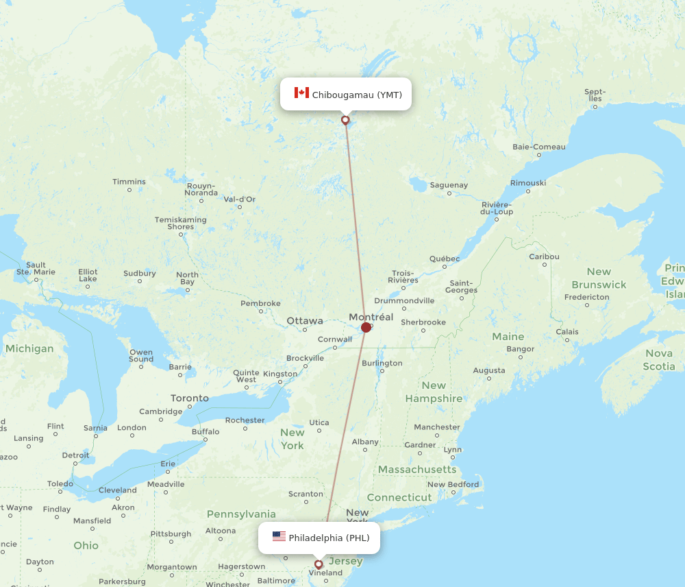 YMT-PHL flight routes