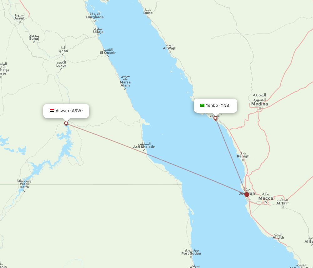YNB-ASW flight routes