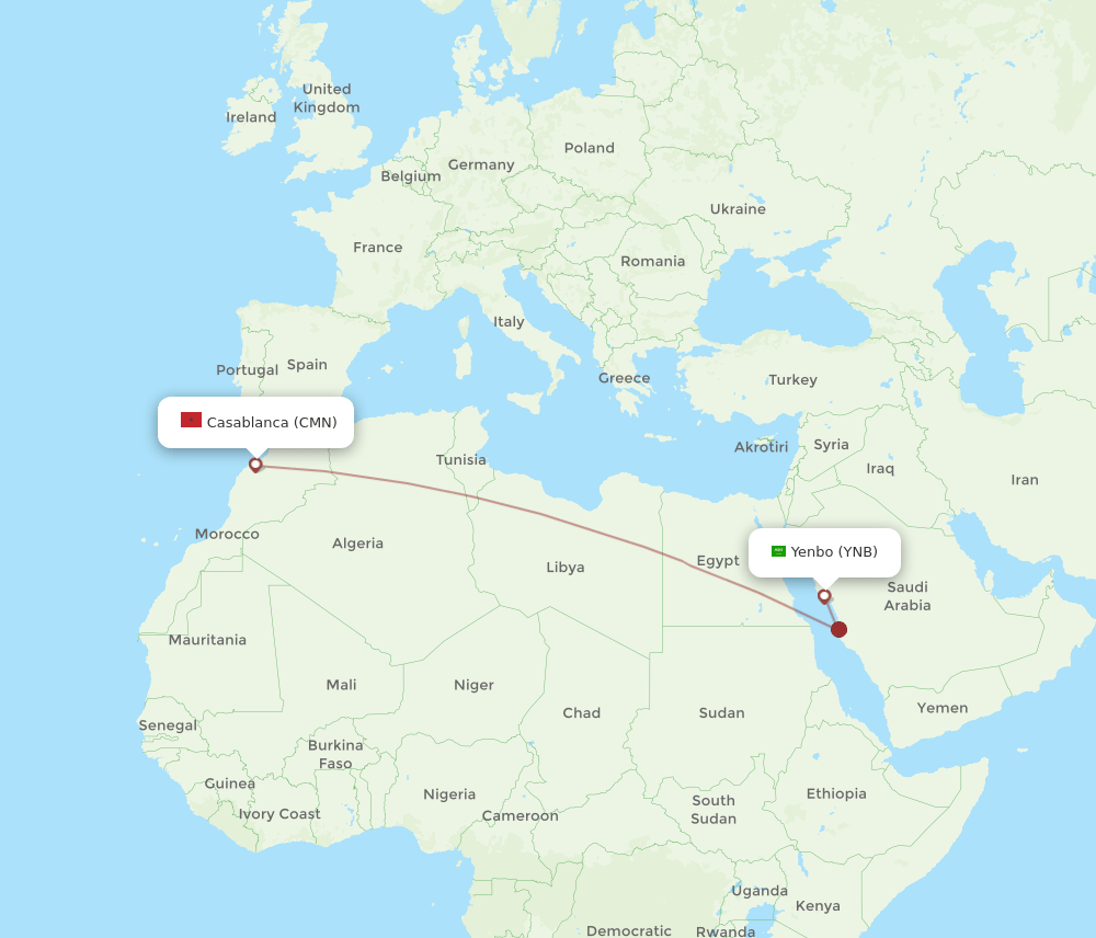 YNB-CMN flight routes