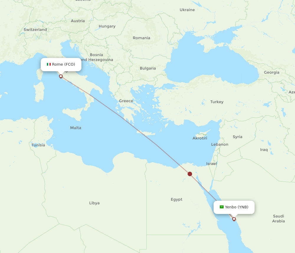 YNB-FCO flight routes