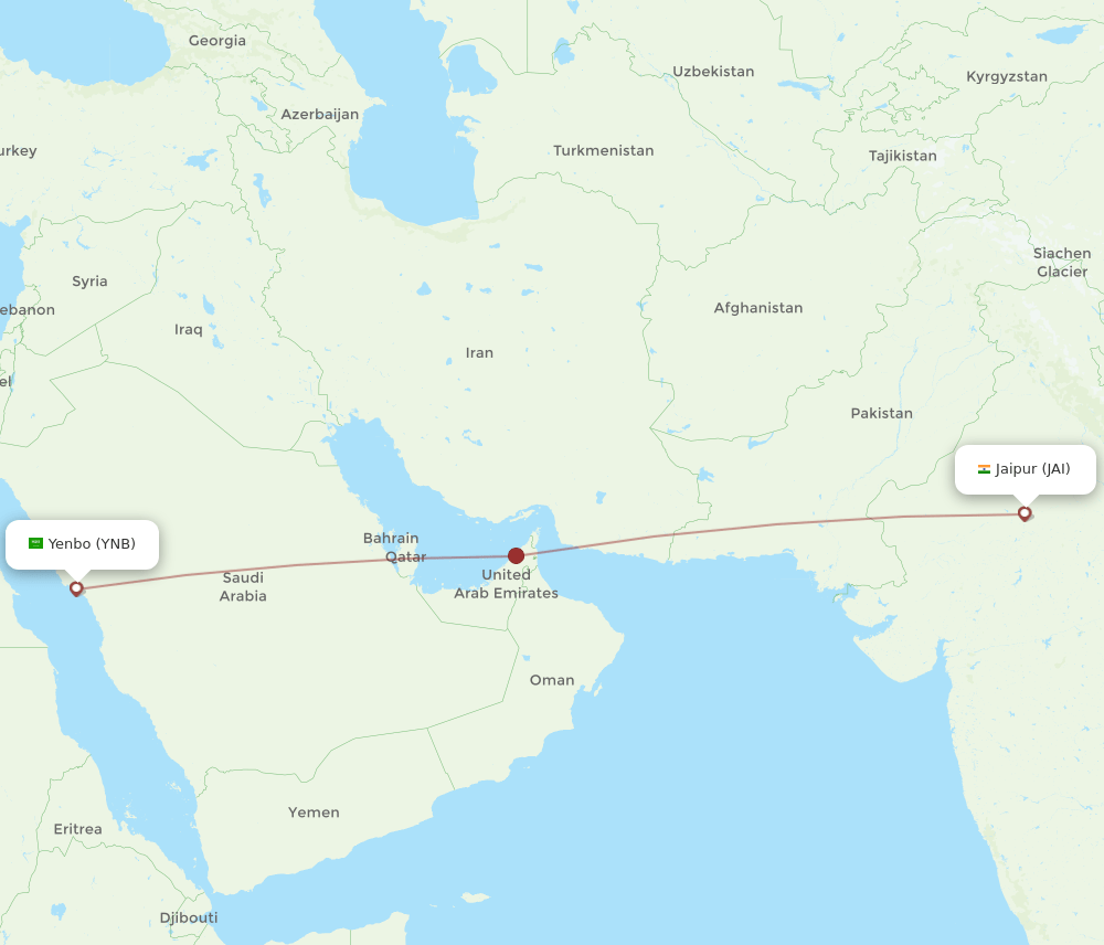 Jaipur - Yanbu route map and flight paths