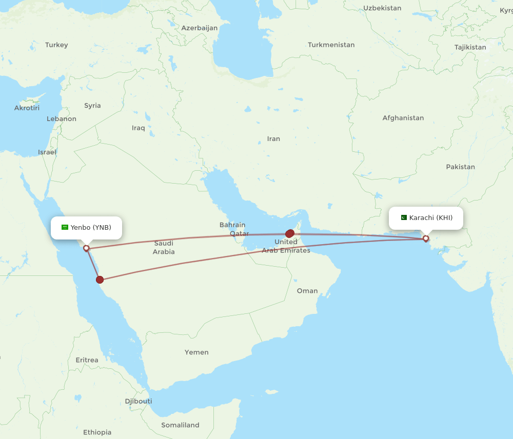 YNB-KHI flight routes
