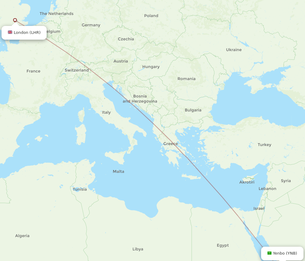 YNB-LHR flight routes