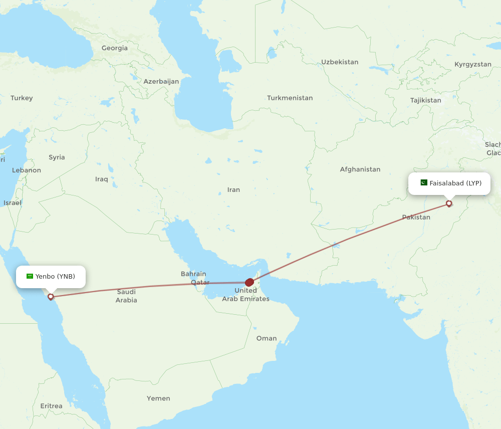 YNB-LYP flight routes