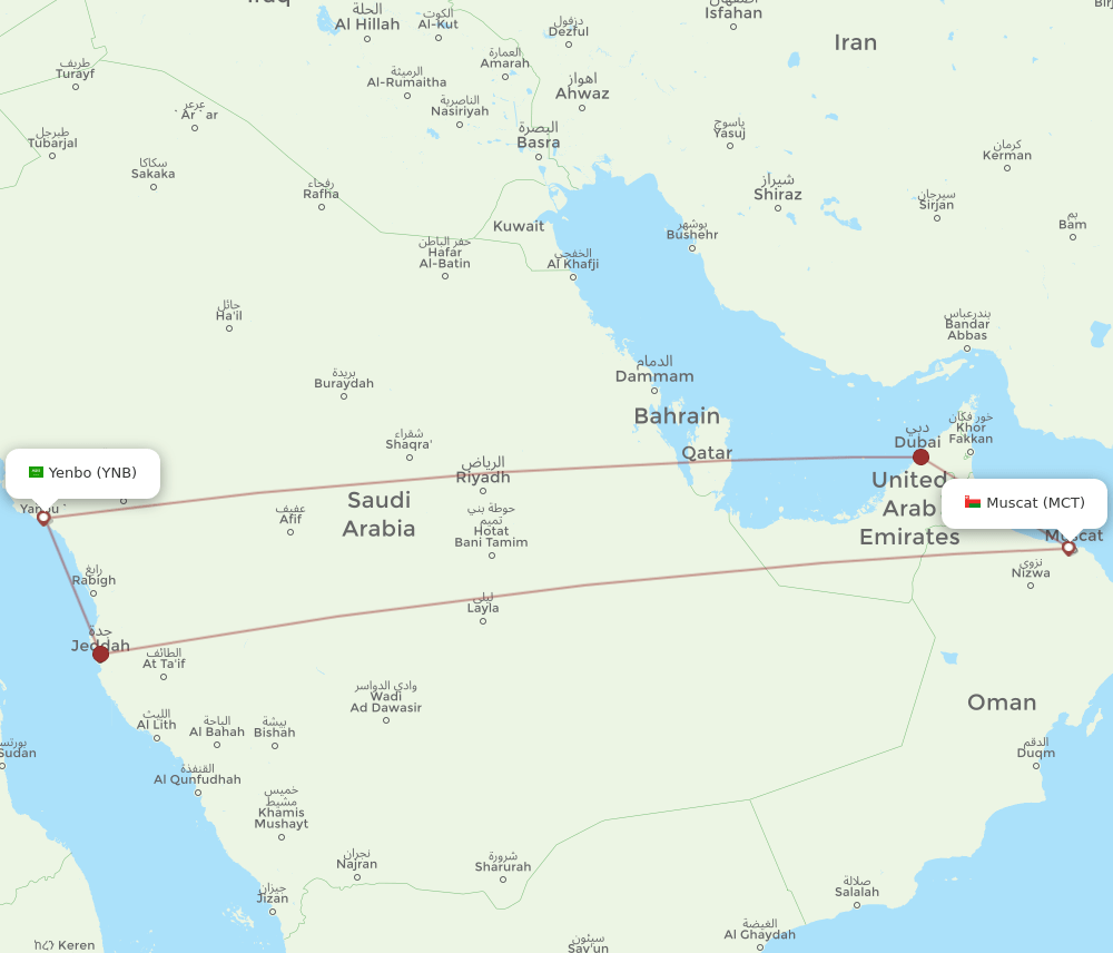 YNB-MCT flight routes