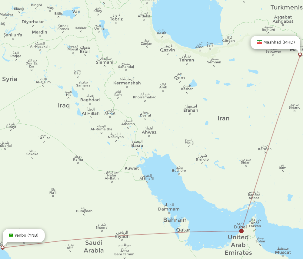 YNB-MHD flight routes