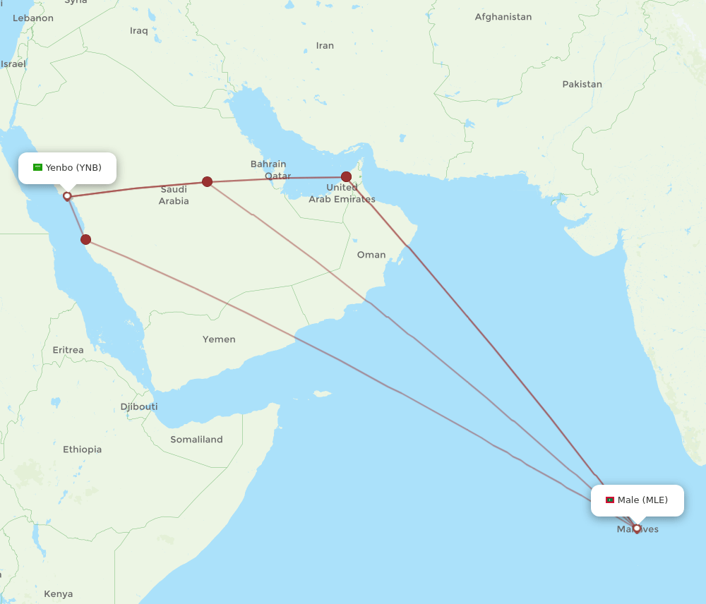 YNB-MLE flight routes