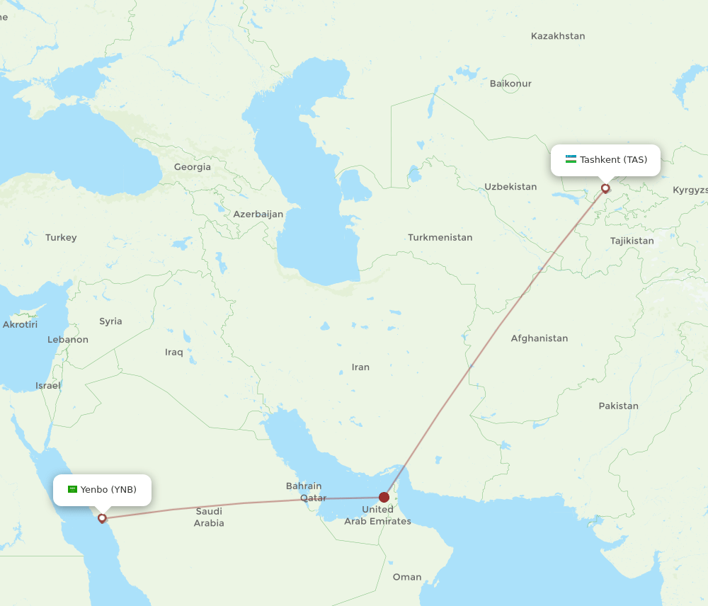 YNB-TAS flight routes