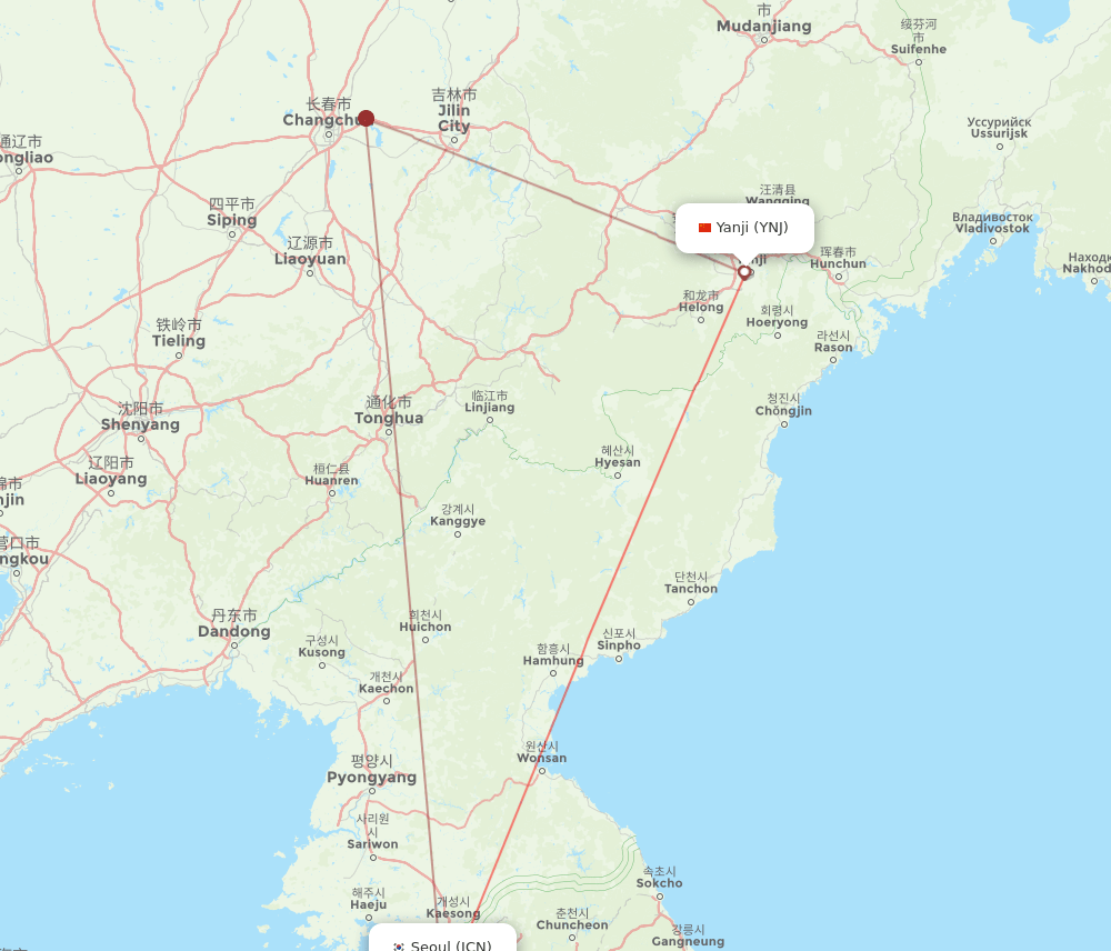 YNJ-ICN flight routes