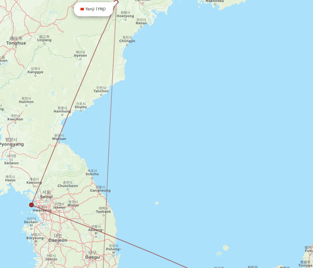 KIX to YNJ flights and routes map