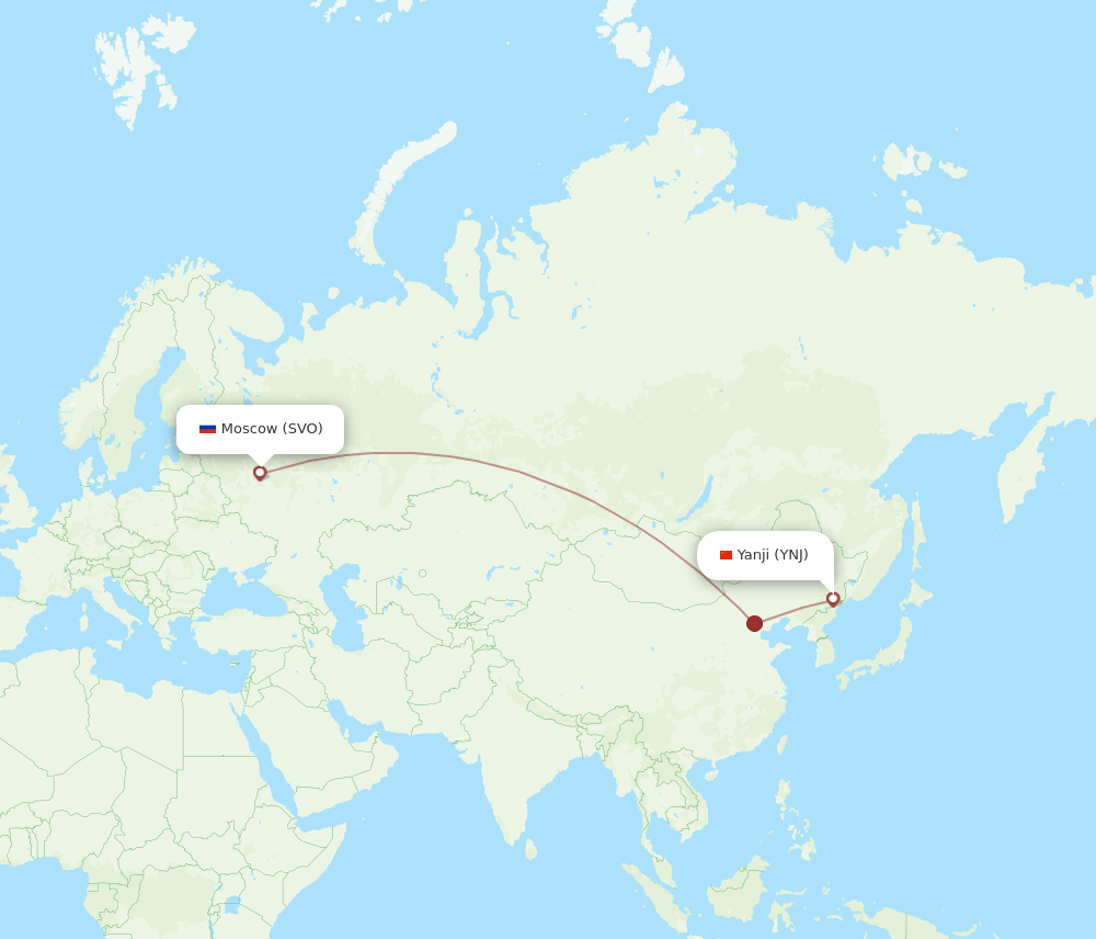 Moscow - Yanji route map and flight paths
