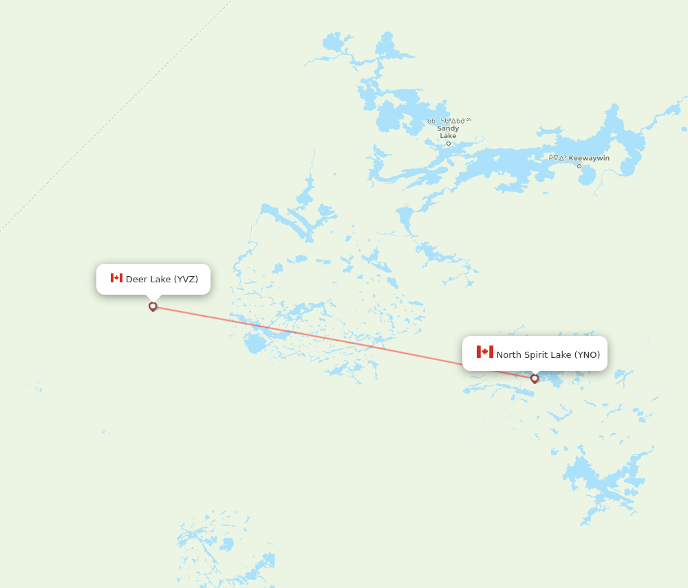 North Spirit Lake - Deer Lake route map and flight paths