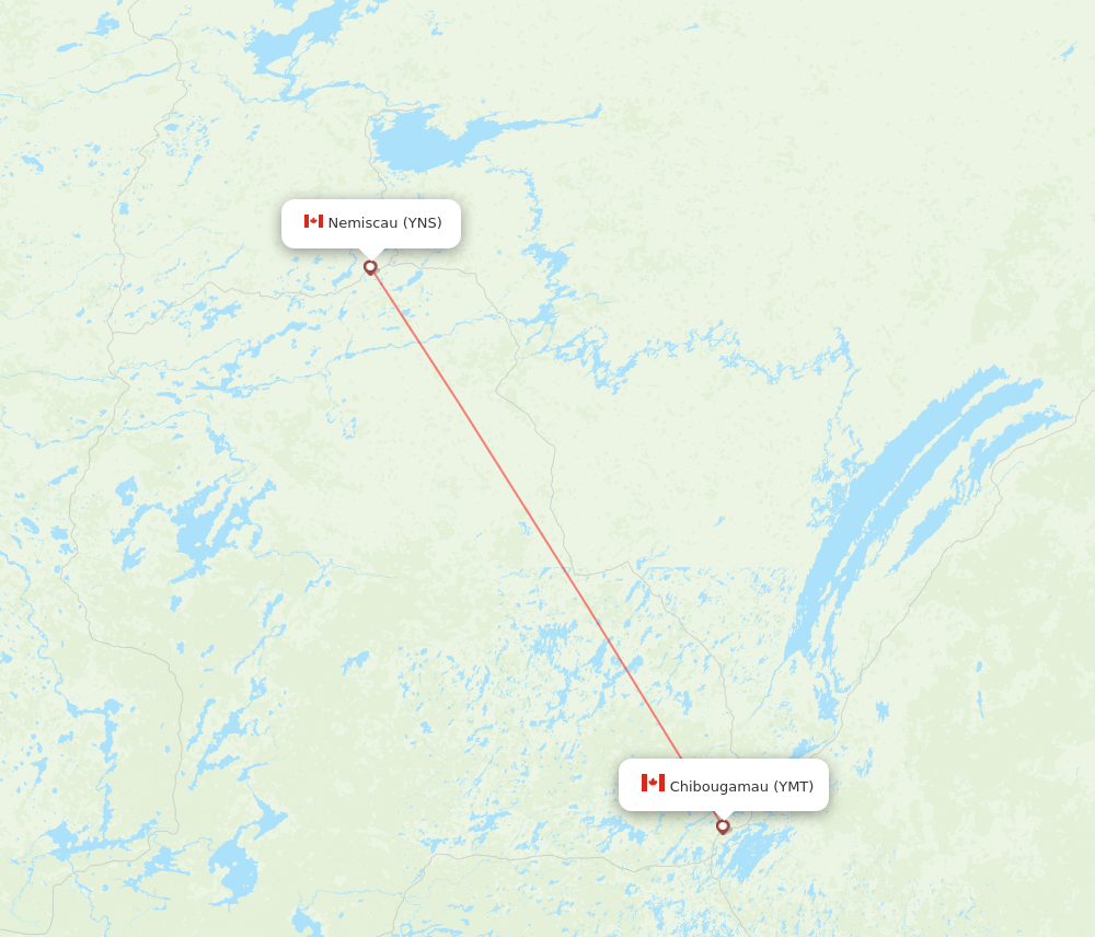 Nemiscau - Chibougamau route map and flight paths
