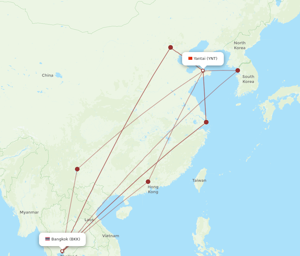 YNT to BKK flights and routes map