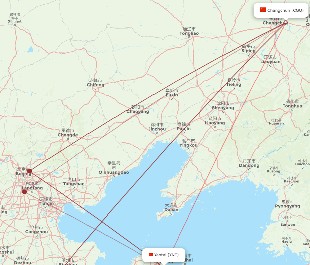 YNT to CGQ flights and routes map